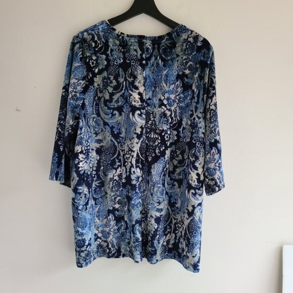 2 Catherines Velour Tops Blouse 14 16W Floral Casual Colorful Open Front Burnout - Picture 10 of 16